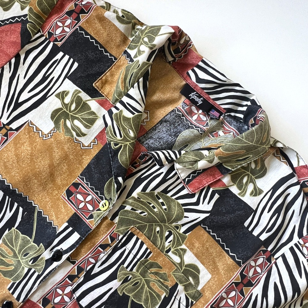 Vintage 90s Tropify Safari Zebra Print Camp Shirt USA Made Women's 20W